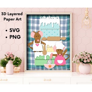 Mouse e bolo de chef, svg em camadas 3D, projetos de papel 3D, arte em papel, arquivo cortado svg, arquivo svg em camadas, arte cortada em papel 3D, svg de padaria, png, arquivo svg cortado em 3D