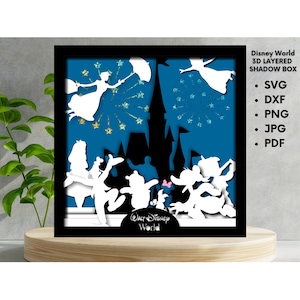 Disneyland 3d capas svg, 3d capas svg, plantilla de caja de sombras de Navidad svg, caja de sombras svg, para cricut, plantilla digital, archivo svg en capas