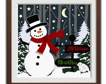 Christmas shadow box,template,cricut projects,layered paper cut,svg,laser cut file,digital,printable,snowman shadow box,winter,noel,elf,svg
