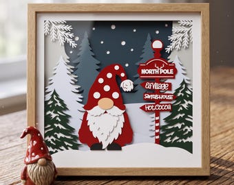 Christmas gnomes shadow box,template,cricut projects,layered paper cut,layered svg,laser cut file,digital,printable,wood cut,ideas,3d svg