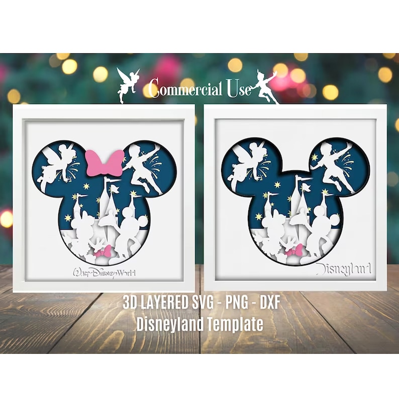 SVG 3D en capas de Disneyland, SVG 3D en capas, plantilla de caja de sombra SVG, caja de sombra SVG, Cricut, productos digitales, archivo SVG en capas, proyectos de corte de papel imagen 1