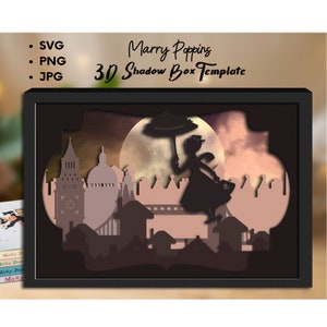Casarse con Poppins 3d en capas svg, 3d capas svg, casarse con poppins plantilla de caja de sombras, caja de sombras svg, para cricut, plantilla digital, archivo svg en capas