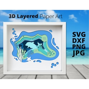 Svg a strati 3d subacqueo, arte di carta marina, modello di taglio di carta oceanica, mestiere di carta, SVG, scatola ombra subacquea SVG, file digitale, file cricut, dxf