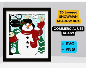 3D SNOWMAN shadow box, winter,paper cut svg, template,for cricut ,silhouette, christmas,digital,printable,art,layered,christmas home decor