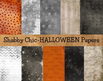 Papeles digitales vintage de HALLOWEEN, papeles de Halloween Shabby Chic, embalajes de regalo de Halloween, páginas de diario basura de Halloween, imprimibles, elegantes, oscuros