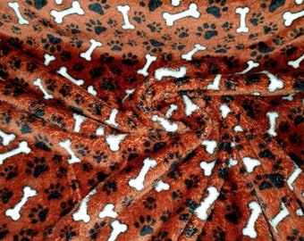 Half meter dog cat paw Soft fleece fabric brown Premium Quality soft material animal print