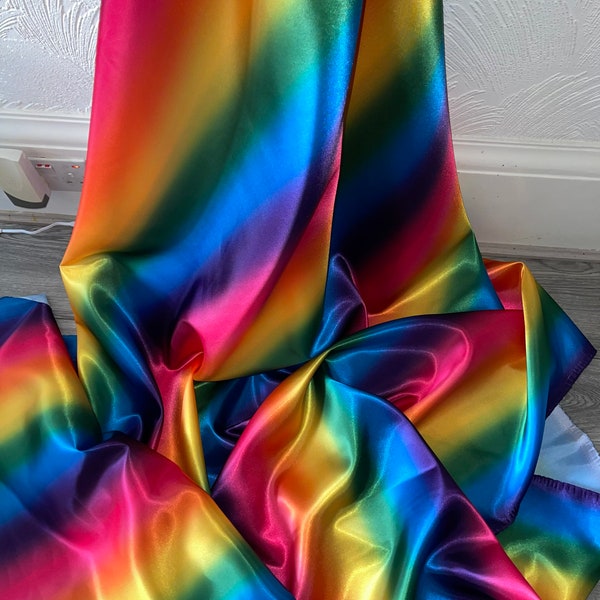 1m Good  Quality soft flowy Beautiful rainbow stripe  print satin  58" wide