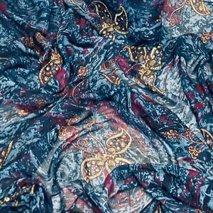 1m georgette printed teal paisaly print  color chiffon  Dress Polyester Fabric 150cm wide