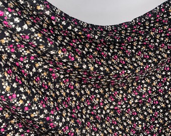 1m Softfloral  Printed viscose rayon Dress Fabric black multi colour Skirts Blouse Long Dress.