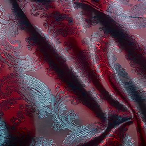 1m Red teal Paisley Jacquard Poly Viscose Woven Upholstery Dress Suit Lining Draping Fabric 58”