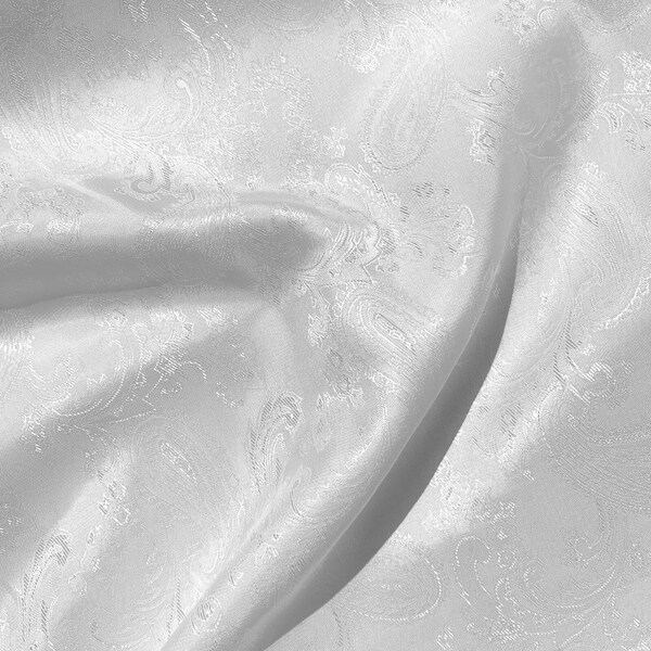 1m white Paisley Jacquard Poly Viscose Woven Upholstery Dress Suit Lining Draping Fabric 58”