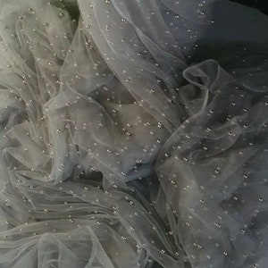 1M bridal veil tulle grey pearls silver grey tulle Fabric 150cm wide