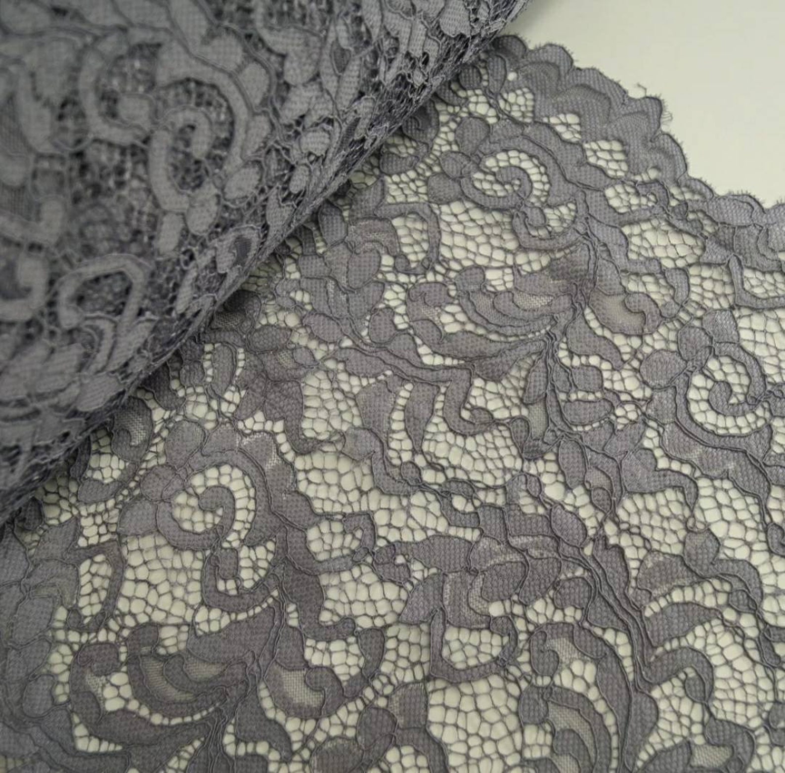 1m grey Raschel Corded Lace Fabric By Fabric Freedom Bridal Etsy