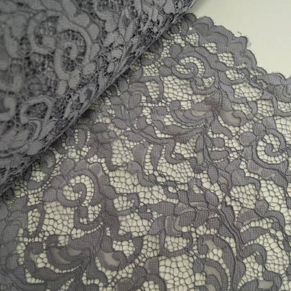 1m grey  Raschel Corded Lace Fabric By Fabric Freedom Bridal Wedding Dress 150cm Wide