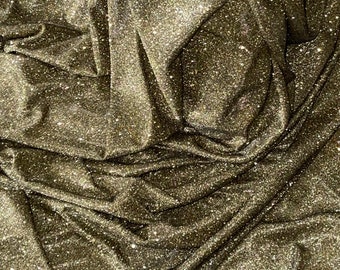 Tissu extensible lurex pailleté clair de lune doré scintillant de 1 m, dos noir, 58 pouces de large