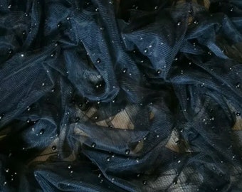 Voile de mariée 1M, tulle, perles bleu marine, tissu 150 cm de large