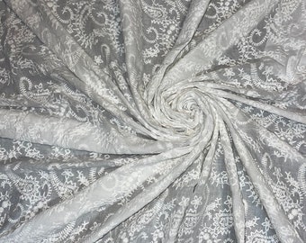 1M white cotton paisley embroidered summer cotton fabric anglaise 52”wide