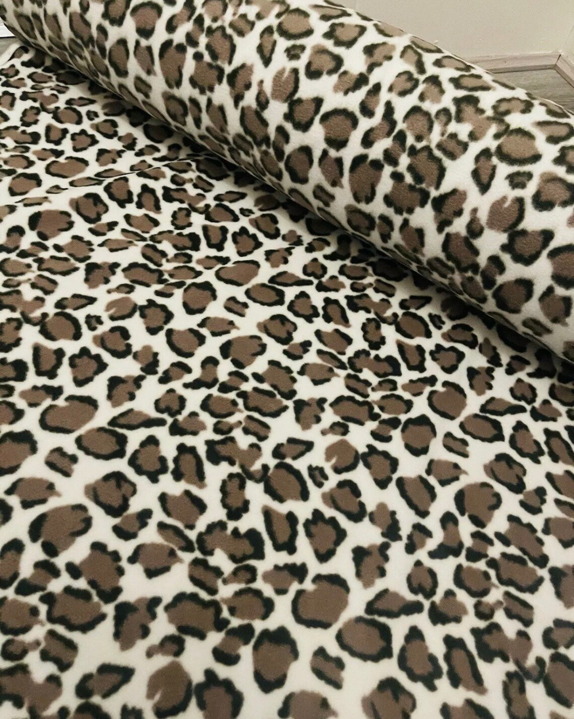 Half meter leopard print ivory Polar fleece anti pill fabric Etsy
