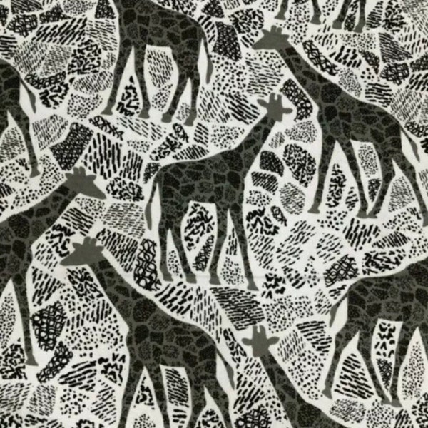 Coton brossé brossé 1 m blanc gris noir imprimé girafe - 100 % pur coton Tissu chaud et doux au toucher 45" de large