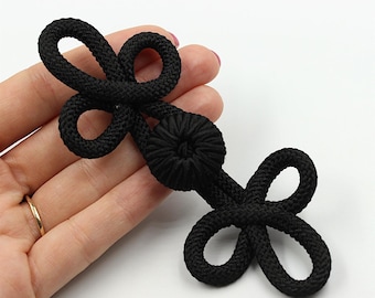Kikkersluiting met passementknoop - 12,5 cm - Zwart - 7360