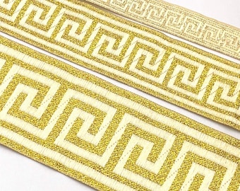 Metallisches Borte mit griechischem Mäandermuster – Gold – Meterware – 9863