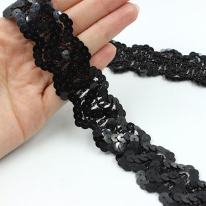 Black Lace Ribbon with heavy embroidered detail scalloped edge lace - 70mm  wide (sold by the Meter)