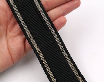 Nastro Grosgrain Con Bordo Lamè NERO 33mm 6900