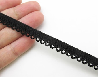 Elastico leggero con bordo a picot smerlato - Nero - 8 mm x 5 m - 8515