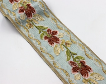 Floral Umrandete Jacquard Borte BLAU ROST 95mm 6189