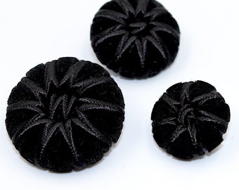 Black Velvet Corded Button With Centre Knot 4454