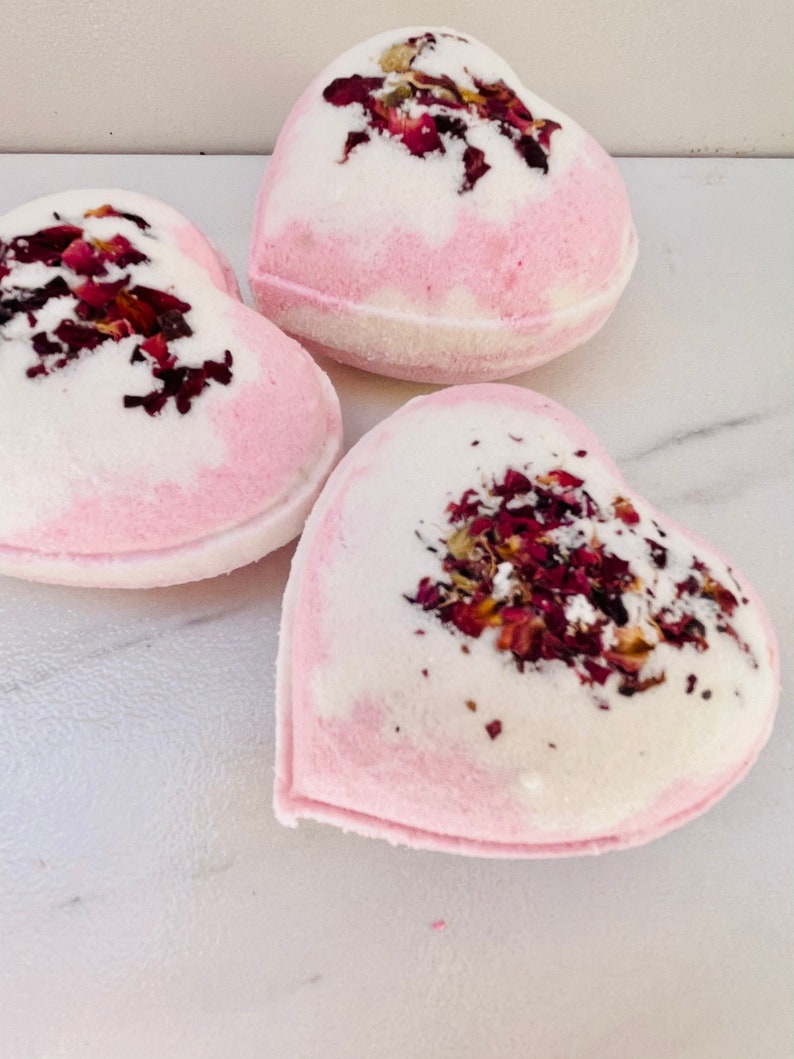 Rose Bath Bomb. Rose Petal Heart Shaped Bath Bomb. Bridal image 0