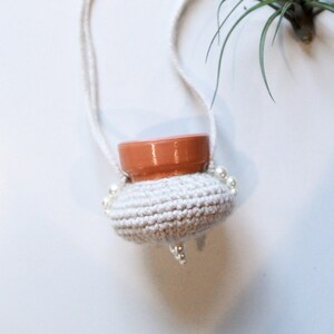 Pearl Air Plant Hanger Crochet Boho Mini Terracotta Pot Rear View Mirror Car Decor Minimal Macrame Elegant Travel Water Resistant Van Life
