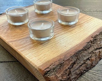 Tea light holder made of oak, rustic including glasses