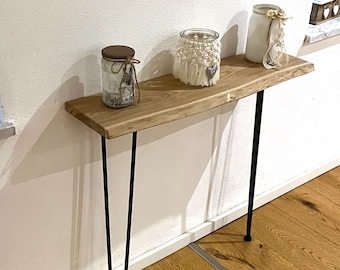 Console table with hairpin legs, radiator cover, table living room tree edge end table