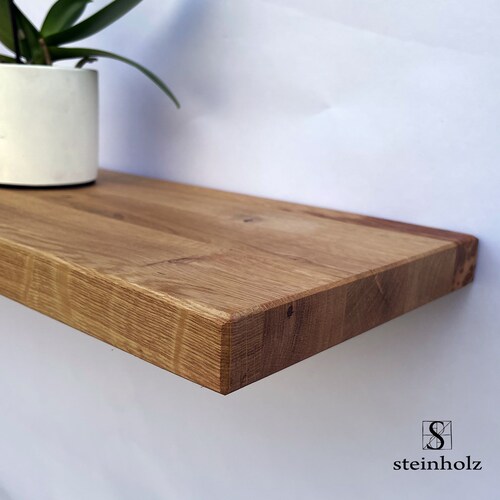 Floating Solid Wood Wall Shelf Made of Oak Wood Etsy