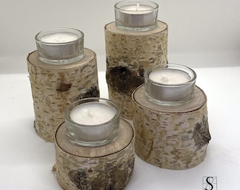 Tea light holder set made of birch, custom-made products are also possible