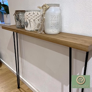 Wild oak console table with hairpin legs – natural, modern, and robust. Perfect for the hallway, living room, or office.