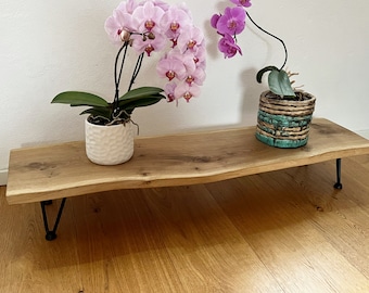 Flower bench flower table coffee table made of oak wood with tree edge