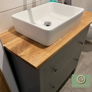 Solid oak vanity top - natural edge, durable & impregnated. Perfect for stylish and functional bathrooms.