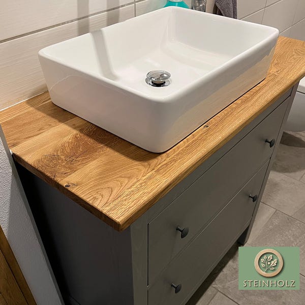 Solid oak vanity top – natural edge, durable, and impregnated. Perfect for stylish and functional bathrooms.