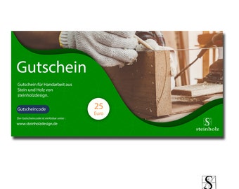 Geschenkgutschein für handgefertigte Produkte aus Holz und Stein, Geburtstag, Weihnachten