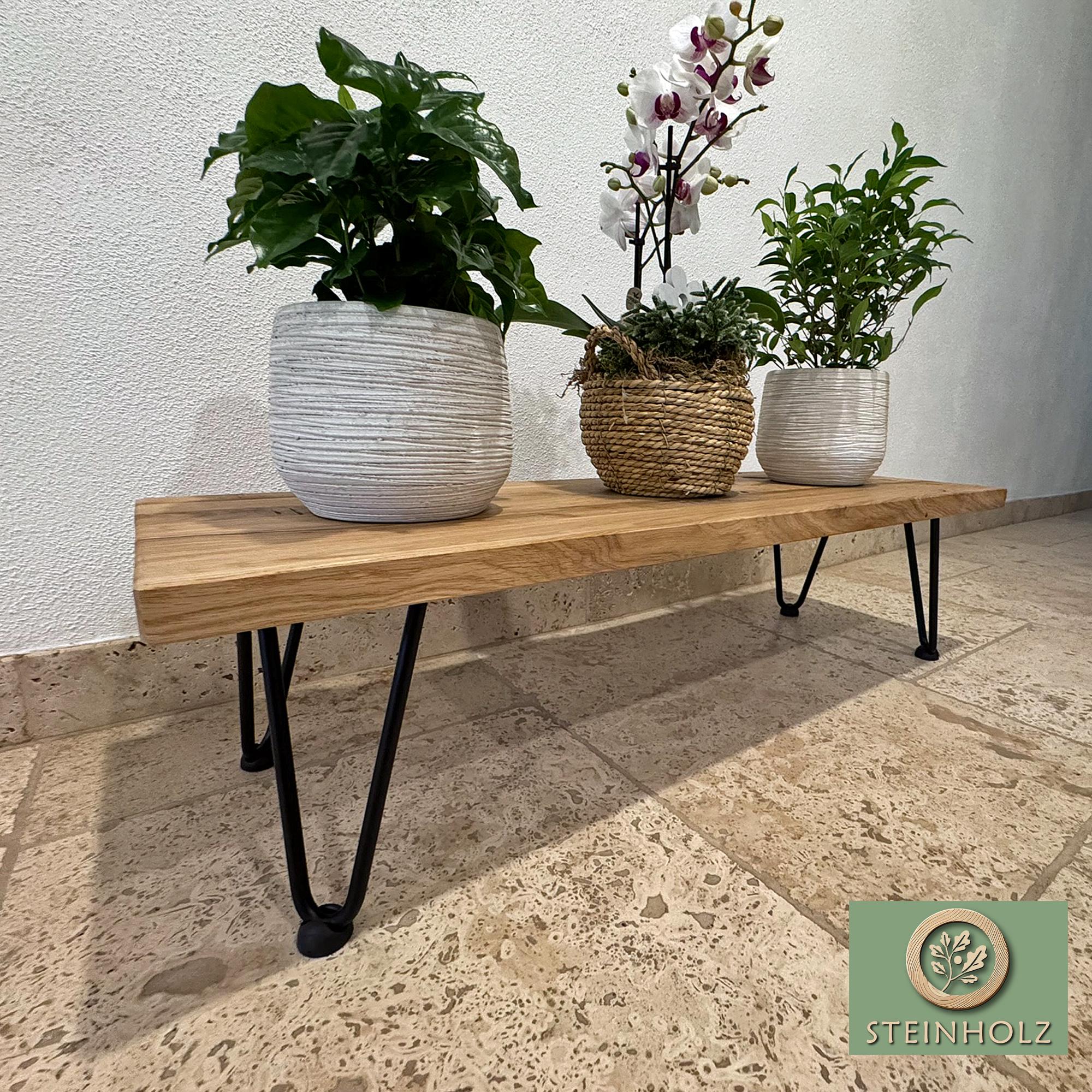 Blumenbank aus Wildeiche – Stilvoll & langlebig. Perfekt für Pflanzen und Deko. Verschiedene Höhen verfügbar, modernes und rustikales Design