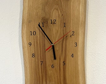 Wall clock made of oak with wane, different dials, handmade, unique, eye-catcher, designer clock, interior design, modern, rustic