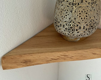 Corner shelf made of solid oak with tree edge, oiled, several sizes, floating board floating shelf