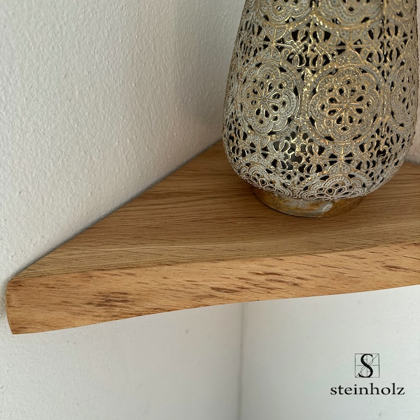 Corner shelf made of solid oak with tree edge, oiled, several sizes, floating board floating shelf