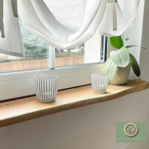 Oak window sill with tree edge - natural & stylish. Custom-made, oiled and robust. Perfect for plants, decorations and books. Made to measure