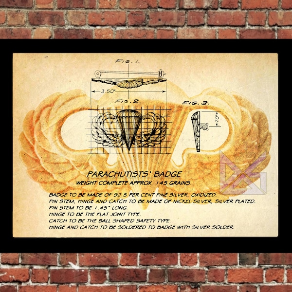 Parachutists’ Badge Jump Wings digital art, Parachute Wall Art, Parachute Poster