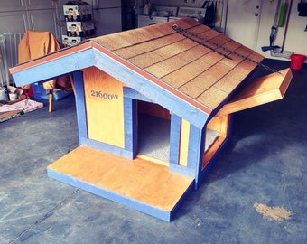 Dog House Plans with Porch for Large Breed Dogs - Modular Assembly - Side Door for easy cleaning