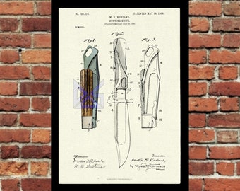 Marbles Safety Knife Patent Art Print, Hunting Knife Poster (Digital Download) - Man Cave / Fathers Day Gift