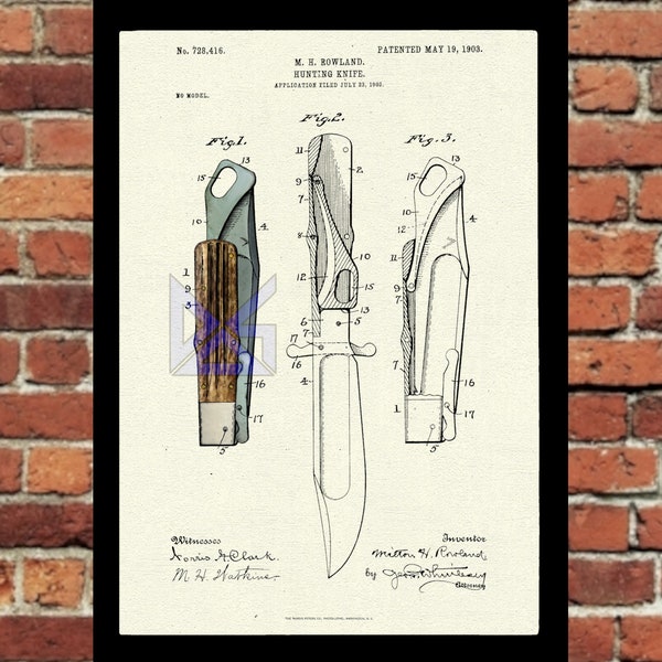 Marbles Safety Knife Patent Print, Pocket Knife Wall Art, Knife Patent Poster, Hunting Knife Art